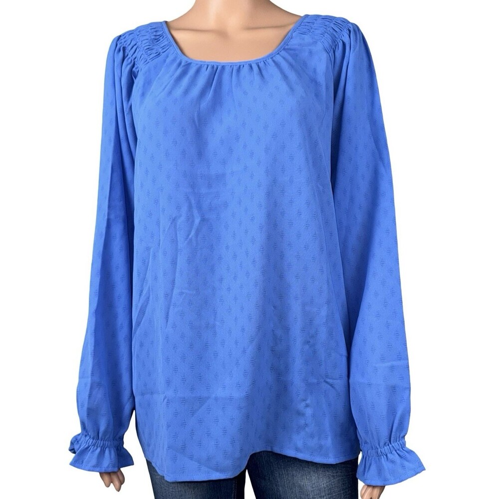 Jessica Simpson Womens  Size XL Blouse Top Blue Textured Long Sleeve Casual New